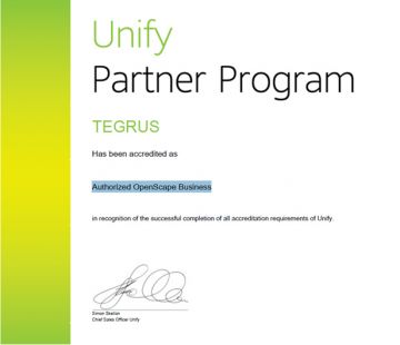 Tegrus получил новую аккредитацию Authorized OpenScape Business по программе Unify Business Partner