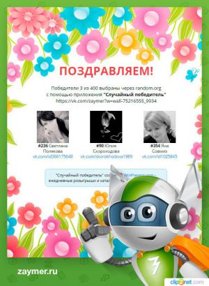 Сервис “Робот Займер” подвел итоги двадцатого конкурса “ВКонтакте”