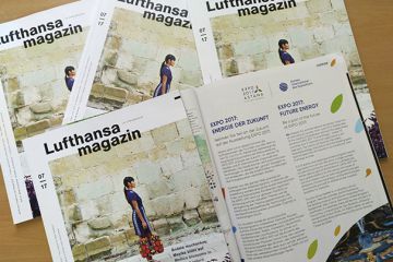 Реклама EXPO–2017 в бортовых журналах немецкой авиакомпании Lufthansa