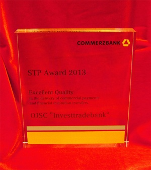 «Инвестторгбанк» получил четвертую награду STP Award 2013 Excellent Quality