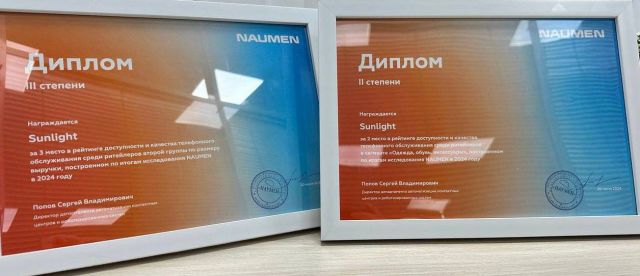 Sunlight стал двукратным победителем Naumen Awards 2024 за доступность и качество телефонного обслуживания