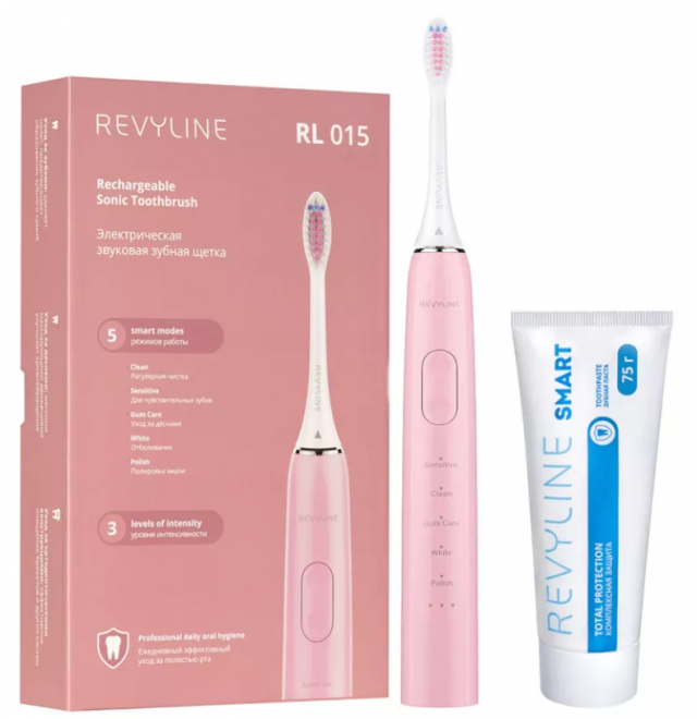 Заказать комплект звуковая зубная щетка RL 015 Pink и зубная паста Smart от компании Revyline по Норильску