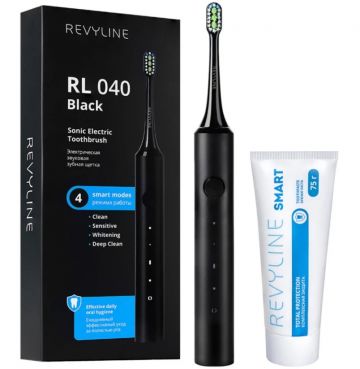 Звуковая щетка Revyline RL 040 в черном цвете и зубная паста Revyline Smart в Саратове
