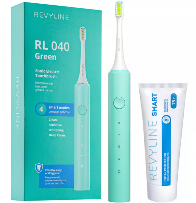 Набор звуковая зубная щетка Revyline RL040 Green и зубная паста Revyline Smart заказать в Красноярске