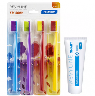 Набор из четырех зубных щеток Revyline SM6000 и зубная паста Revyline Smart доступен в магазине «Ирригатор.ру»